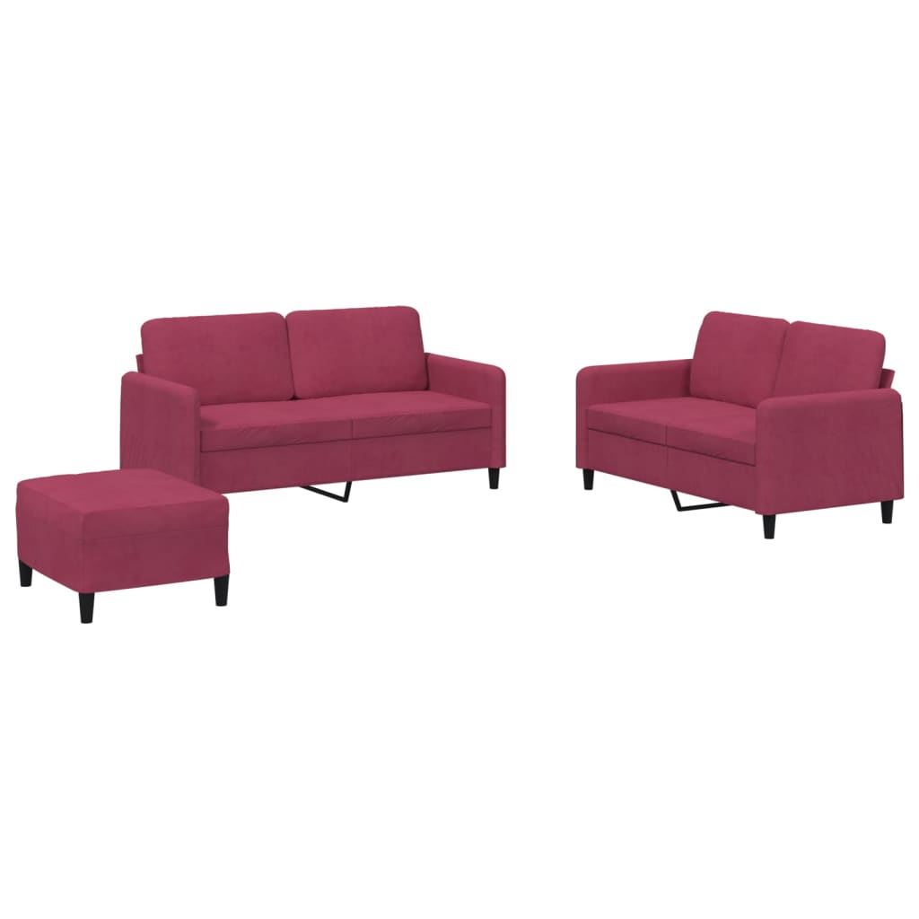 Set di Divani 3 pz Rosso Vino in Velluto | homemem39