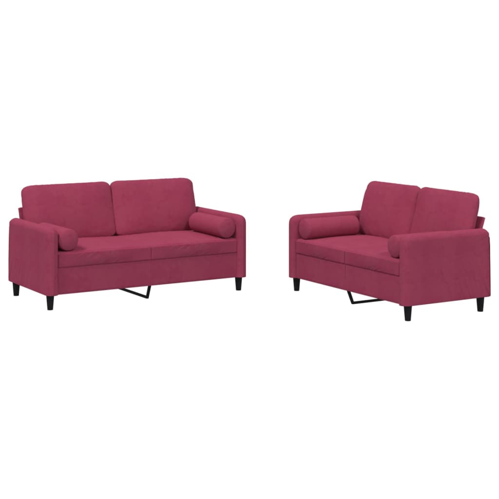 Set di Divani 2 pz con Cuscini Rosso Vino in Velluto - homemem39