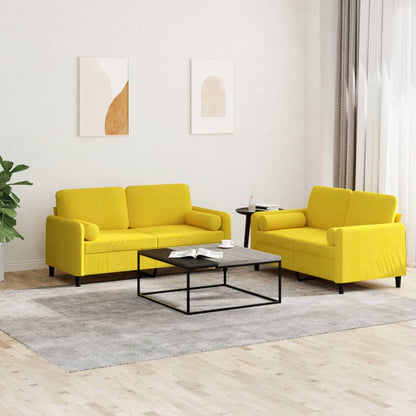 Set di Divani 2 pz con Cuscini Giallo in Velluto