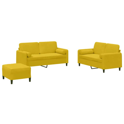 Set di Divani 3 pz con Cuscini Giallo in Velluto | homemem39