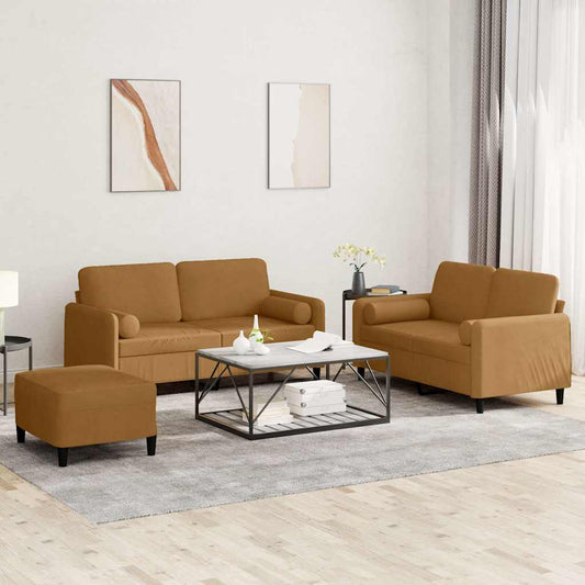 Set di Divani 3 pz con Cuscini Marrone in Velluto | homemem39