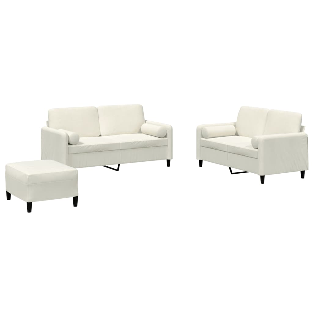 Set di Divani 3 pz con Cuscini Crema in Velluto | homemem39
