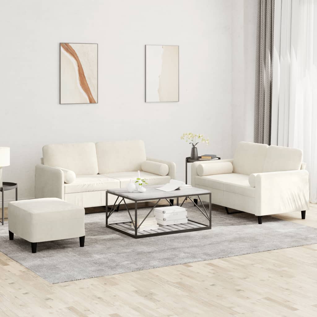 Set di Divani 3 pz con Cuscini Crema in Velluto | homemem39