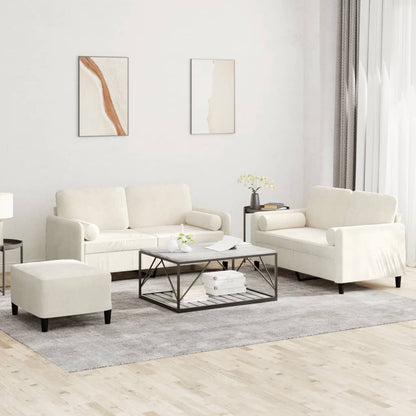 Set di Divani 3 pz con Cuscini Crema in Velluto | homemem39