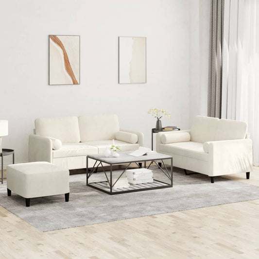 Set di Divani 3 pz con Cuscini Crema in Velluto | homemem39
