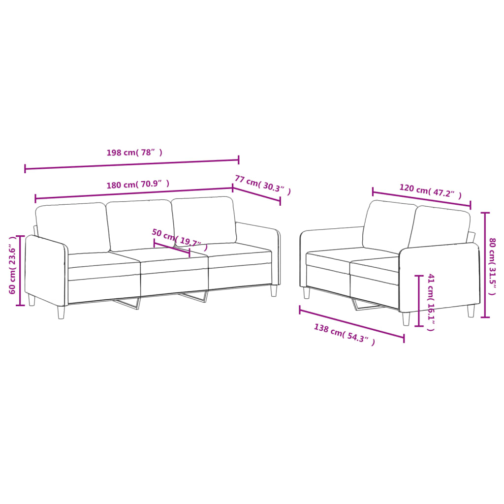 Set di Divani 2 pz Crema in Velluto