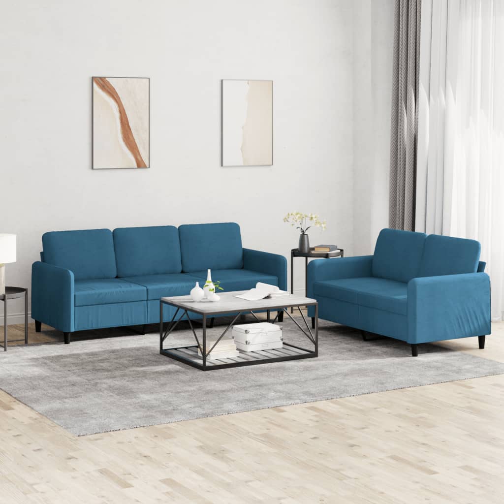 Set di Divani 2 pz Blu in Velluto - homemem39