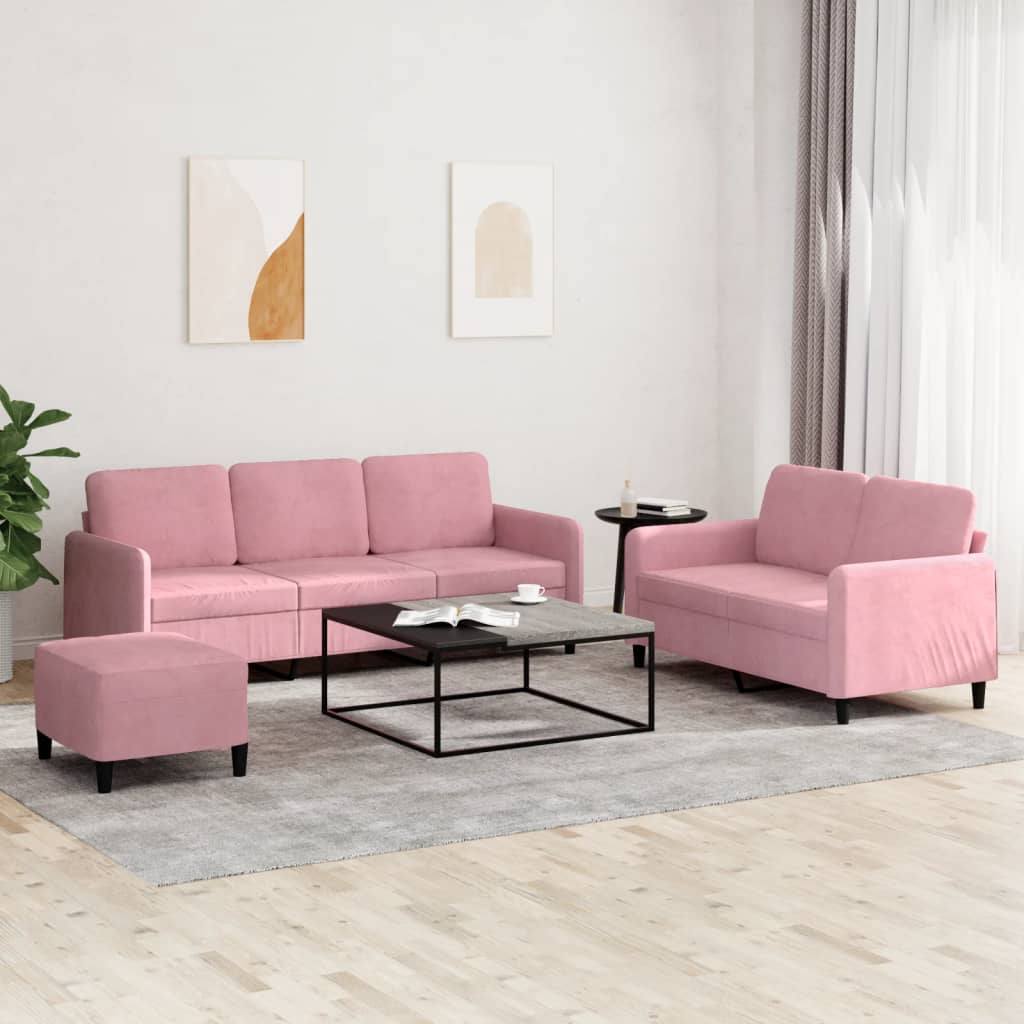 Set di Divani 3 pz Rosa in Velluto