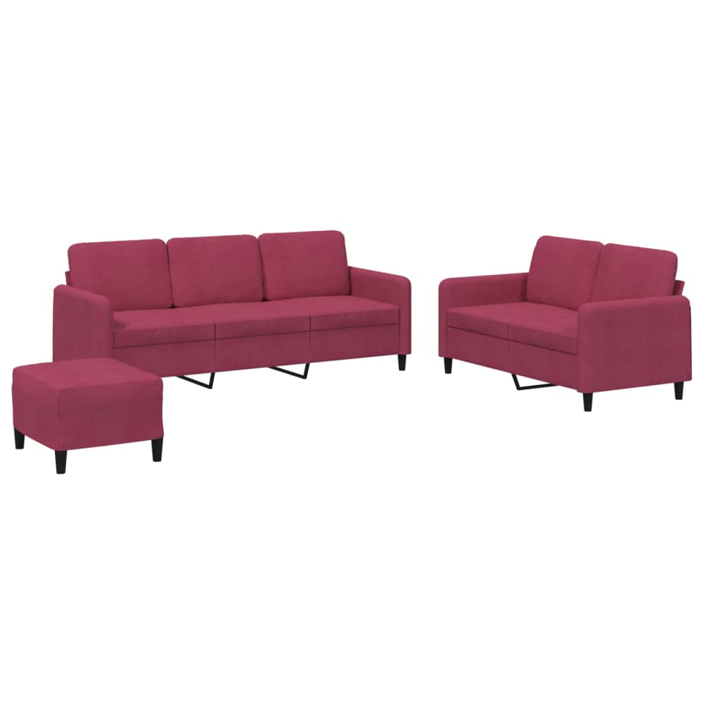Set di Divani 3 pz Rosso Vino in Velluto | homemem39