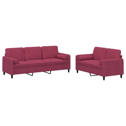 Set di Divani 2 pz con Cuscini Rosso Vino in Velluto - homemem39