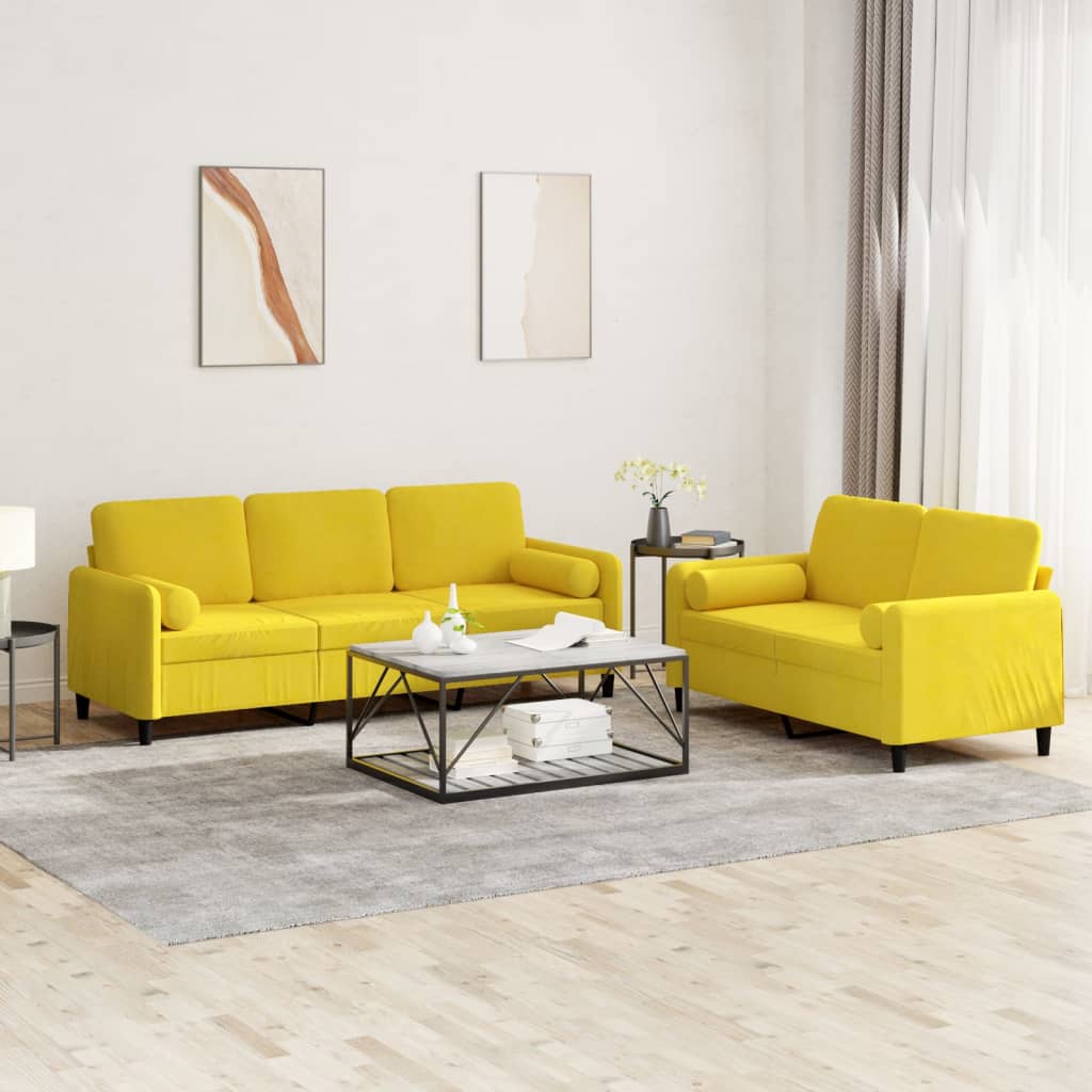 Set di Divani 2 pz con Cuscini Giallo in Velluto