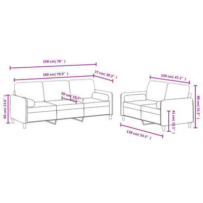 Set di Divani 2 pz con Cuscini Crema in Velluto