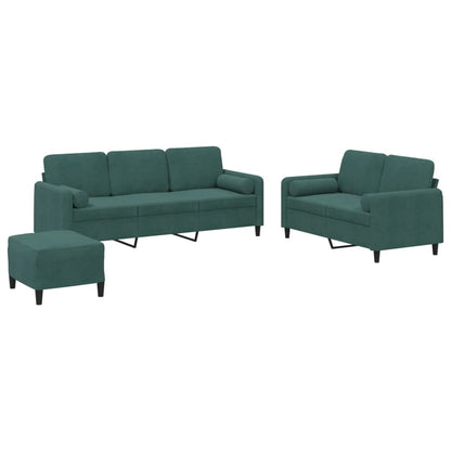 Set di Divani 3 pz con Cuscini Verde Scuro in Velluto - homemem39