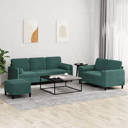 Set di Divani 3 pz con Cuscini Verde Scuro in Velluto - homemem39