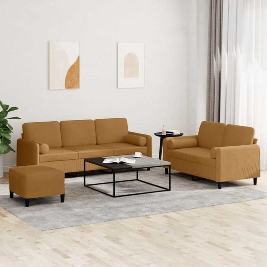 Set di Divani 3 pz con Cuscini Marrone in Velluto | homemem39