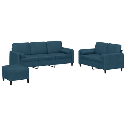 Set di Divani 3 pz con Cuscini Blu in Velluto | homemem39