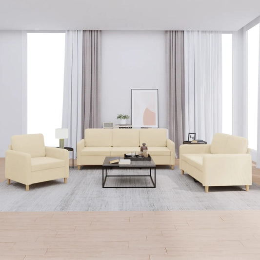 Set di Divani 3 pz con Cuscini Crema in Tessuto | homemem39