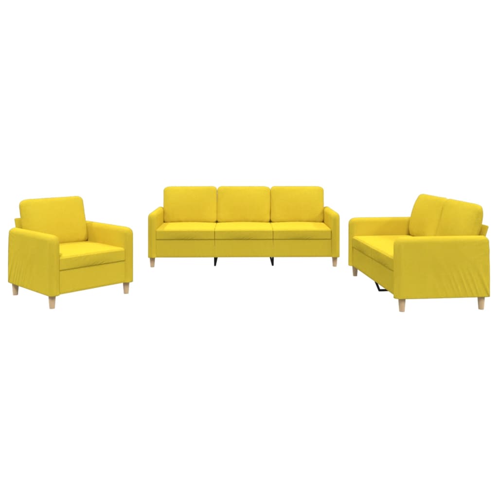 Set di Divani 3 pz con Cuscini Giallo Chiaro in Tessuto - homemem39