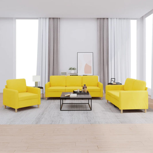 Set di Divani 3 pz con Cuscini Giallo Chiaro in Tessuto | homemem39