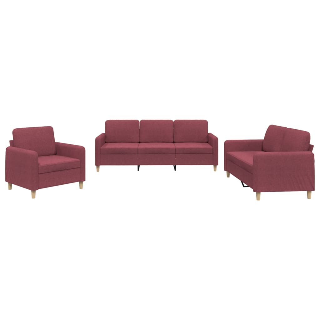 Set di Divani 3 pz con Cuscini Rosso Vino in Tessuto | homemem39