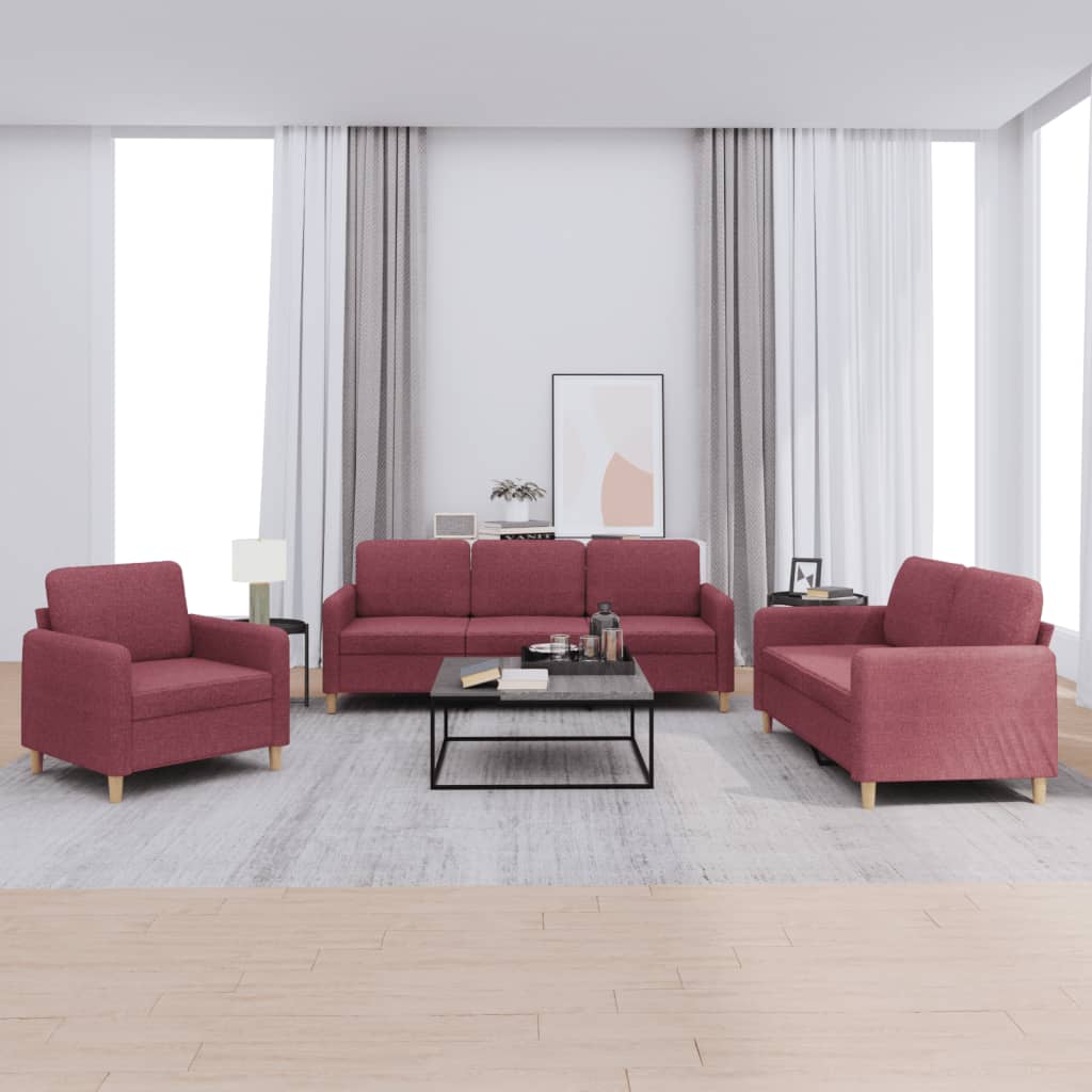 Set di Divani 3 pz con Cuscini Rosso Vino in Tessuto | homemem39