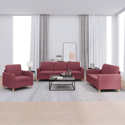 Set di Divani 3 pz con Cuscini Rosso Vino in Tessuto | homemem39