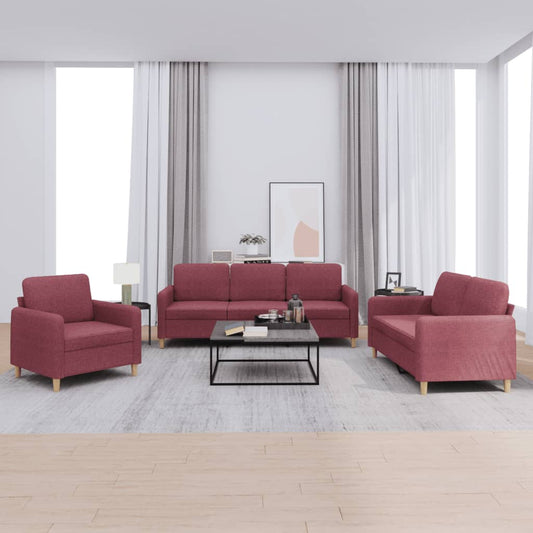 Set di Divani 3 pz con Cuscini Rosso Vino in Tessuto | homemem39