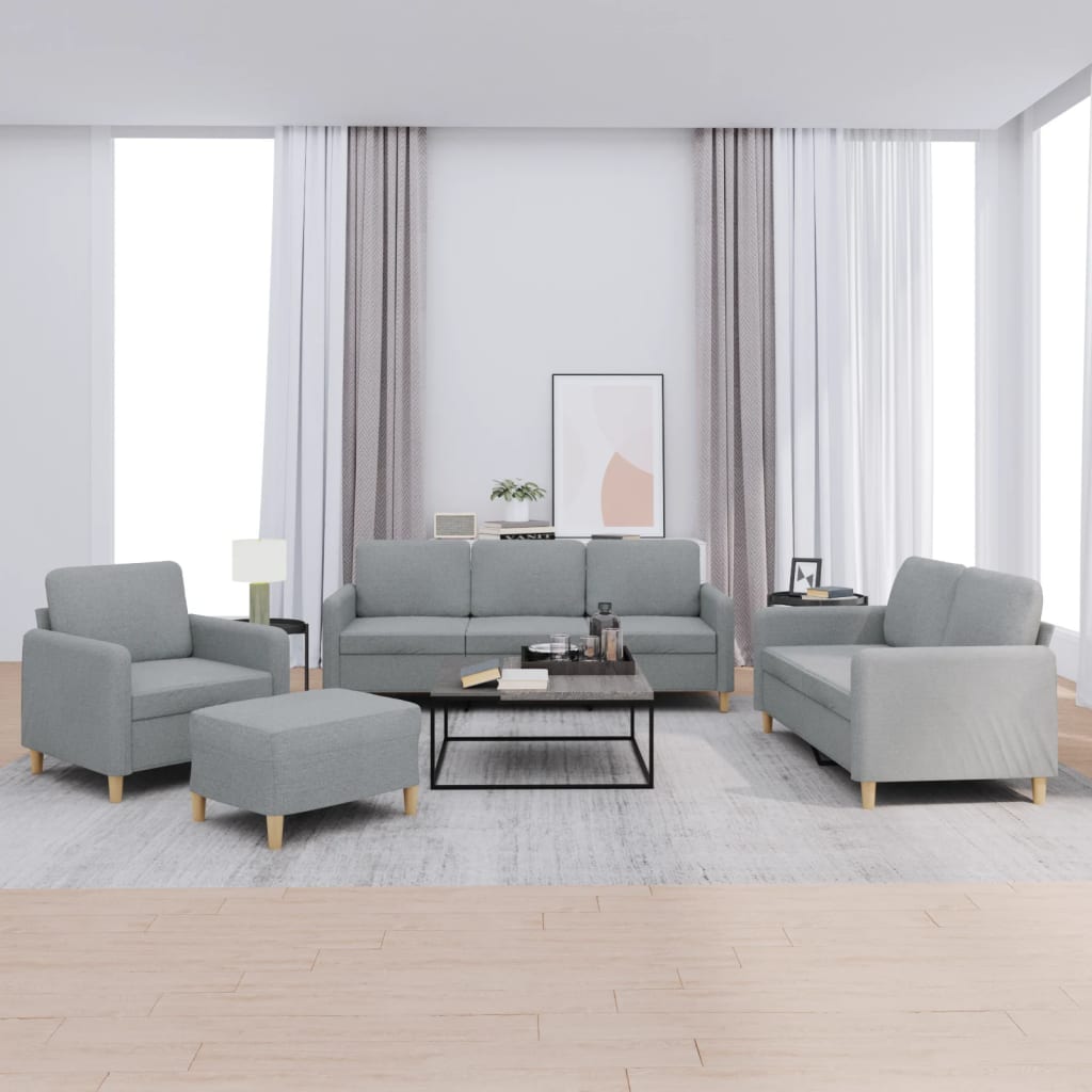 Set di Divani 4 pz con Cuscini Grigio Chiaro in Tessuto | homemem39