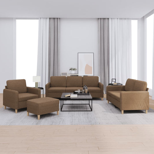 Set di Divani 4 pz con Cuscini Marrone in Tessuto | homemem39