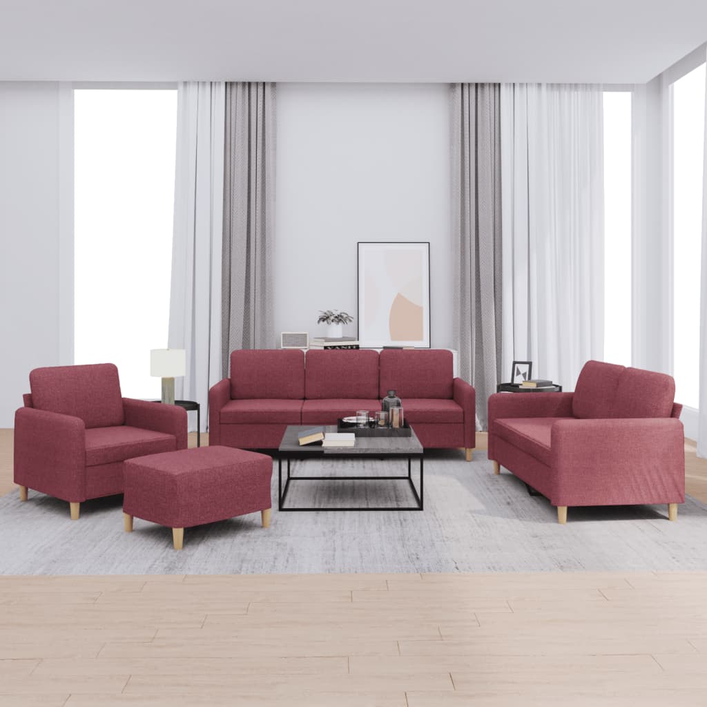 Set di Divani 4 pz con Cuscini Rosso Vino in Tessuto | homemem39