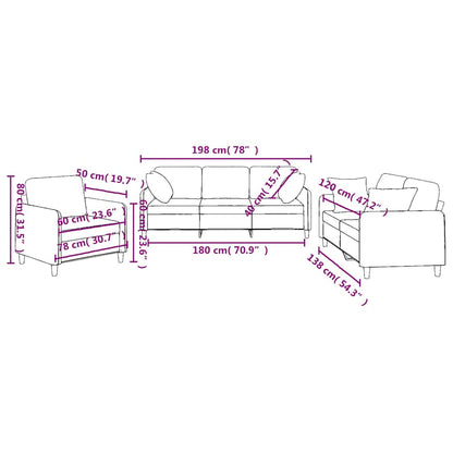 Set Divani 3 pz con Cuscini Tortora in Tessuto