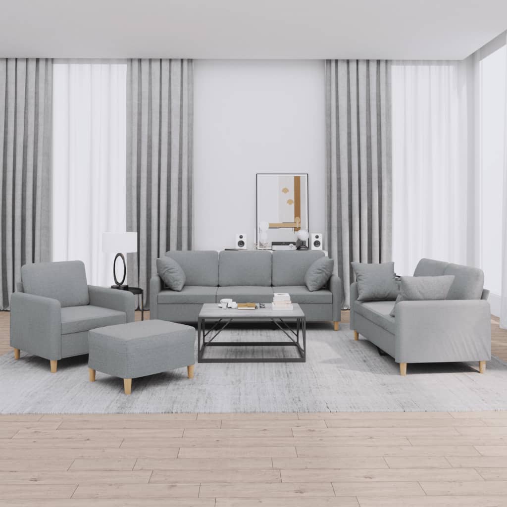 Set Divani 4 pz con Cuscini Grigio Chiaro in Tessuto | homemem39