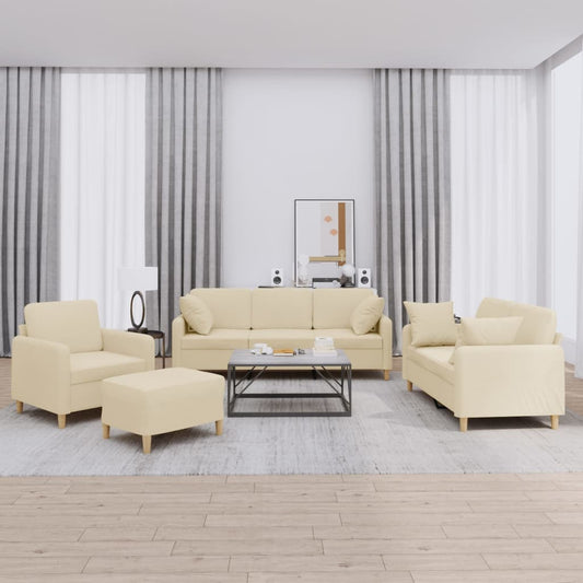 Set Divani 4 pz con Cuscini Crema in Tessuto