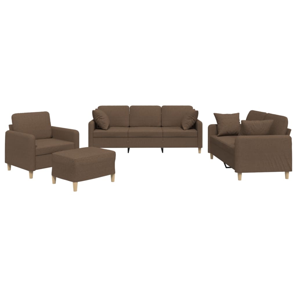 Set di Divani 4 pz con Cuscini Marrone in Tessuto | homemem39