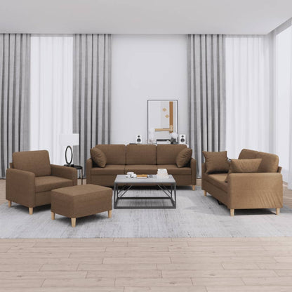 Set di Divani 4 pz con Cuscini Marrone in Tessuto | homemem39