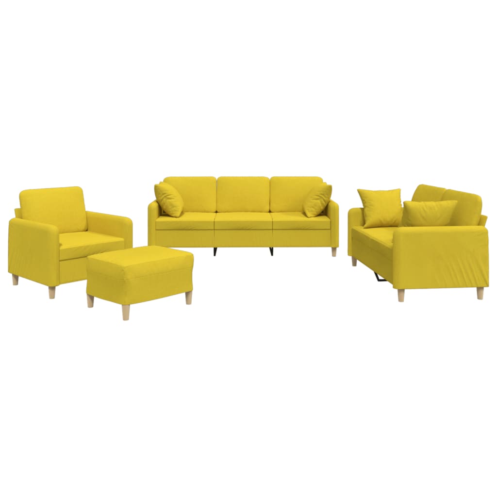 Set di Divani 4 pz con Cuscini Giallo Chiaro in Tessuto | homemem39