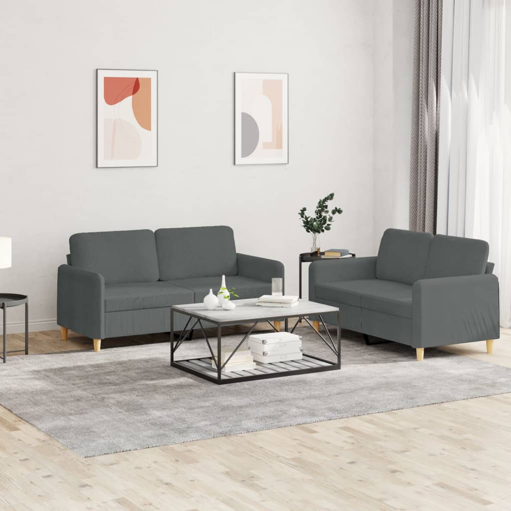Set di Divani 2 pz con Cuscini Grigio Scuro in Tessuto | homemem39
