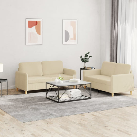 Set di Divani 2 pz con Cuscini Crema in Tessuto | homemem39