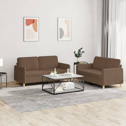 Set di Divani 2 pz con Cuscini Marrone in Tessuto | homemem39