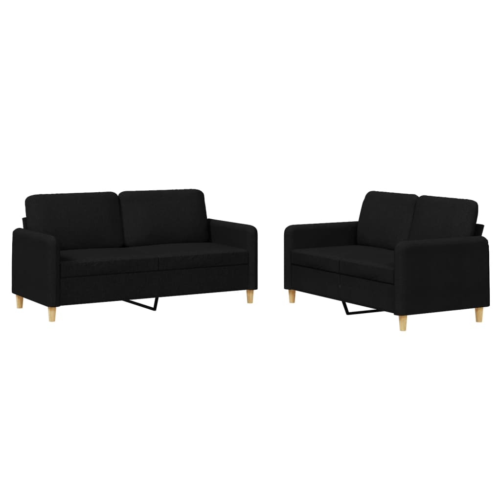 Set di Divani 2 pz con Cuscini Nero in Tessuto | homemem39
