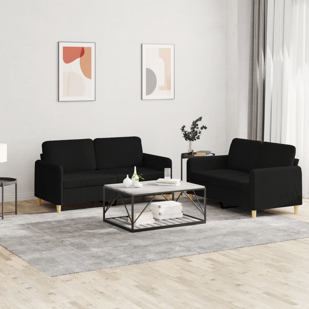 Set di Divani 2 pz con Cuscini Nero in Tessuto | homemem39