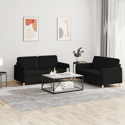 Set di Divani 2 pz con Cuscini Nero in Tessuto | homemem39