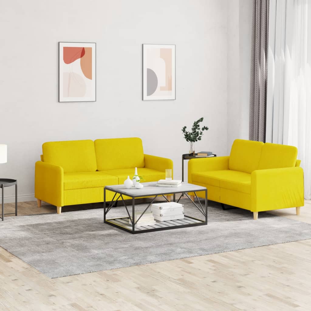 Set di Divani 2 pz con Cuscini Giallo Chiaro in Tessuto | homemem39