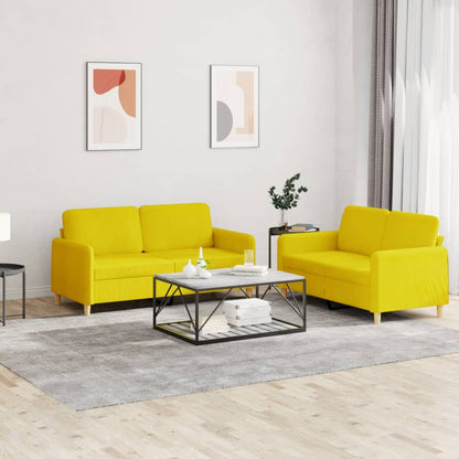 Set di Divani 2 pz con Cuscini Giallo Chiaro in Tessuto - homemem39