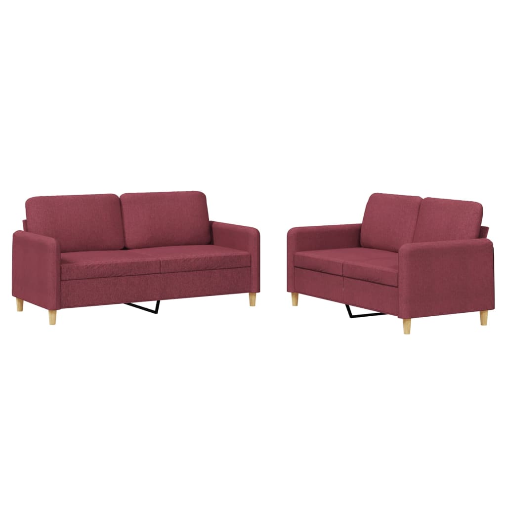 Set di Divani 2 pz con Cuscini Rosso Vino in Tessuto | homemem39