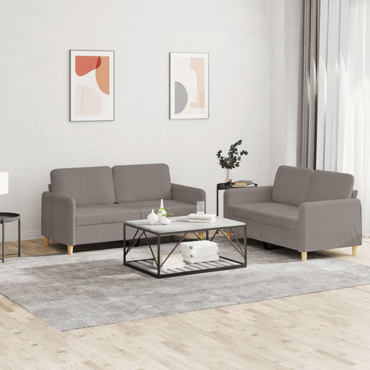 Set di Divani 2 pz con Cuscini Tortora in Tessuto | homemem39