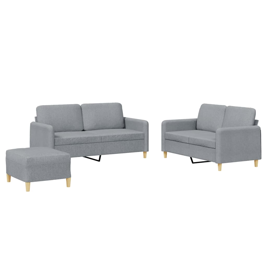 Set di Divani 3 pz con Cuscini Grigio Chiaro in Tessuto - homemem39