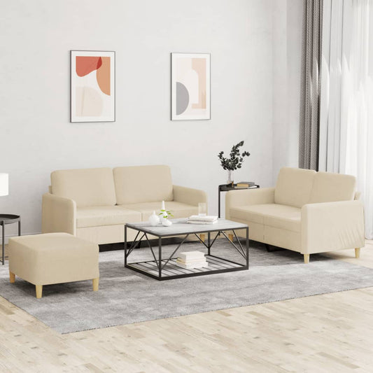 Set di Divani 3 pz con Cuscini Crema in Tessuto | homemem39