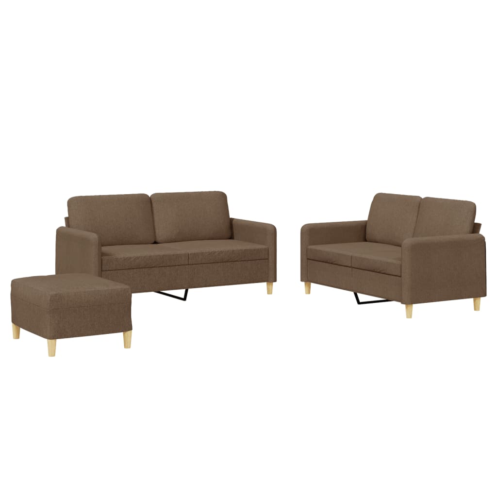 Set di Divani 3 pz con Cuscini Marrone in Tessuto | homemem39