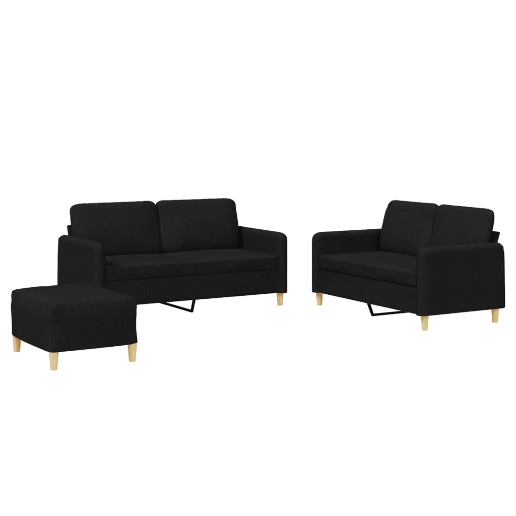 Set di Divani 3 pz con Cuscini Nero in Tessuto | homemem39
